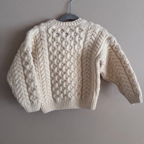 ❌SOLD❌ Aran Woollen Mills Irish Knit Merino Wool Cream Cardigan Sweater Childs S - Picture 3 of 11